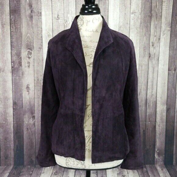 Eileen Fisher Italian Suede Open Front Jacket in Eggplant Purple Women's XS - Picture 1 of 6